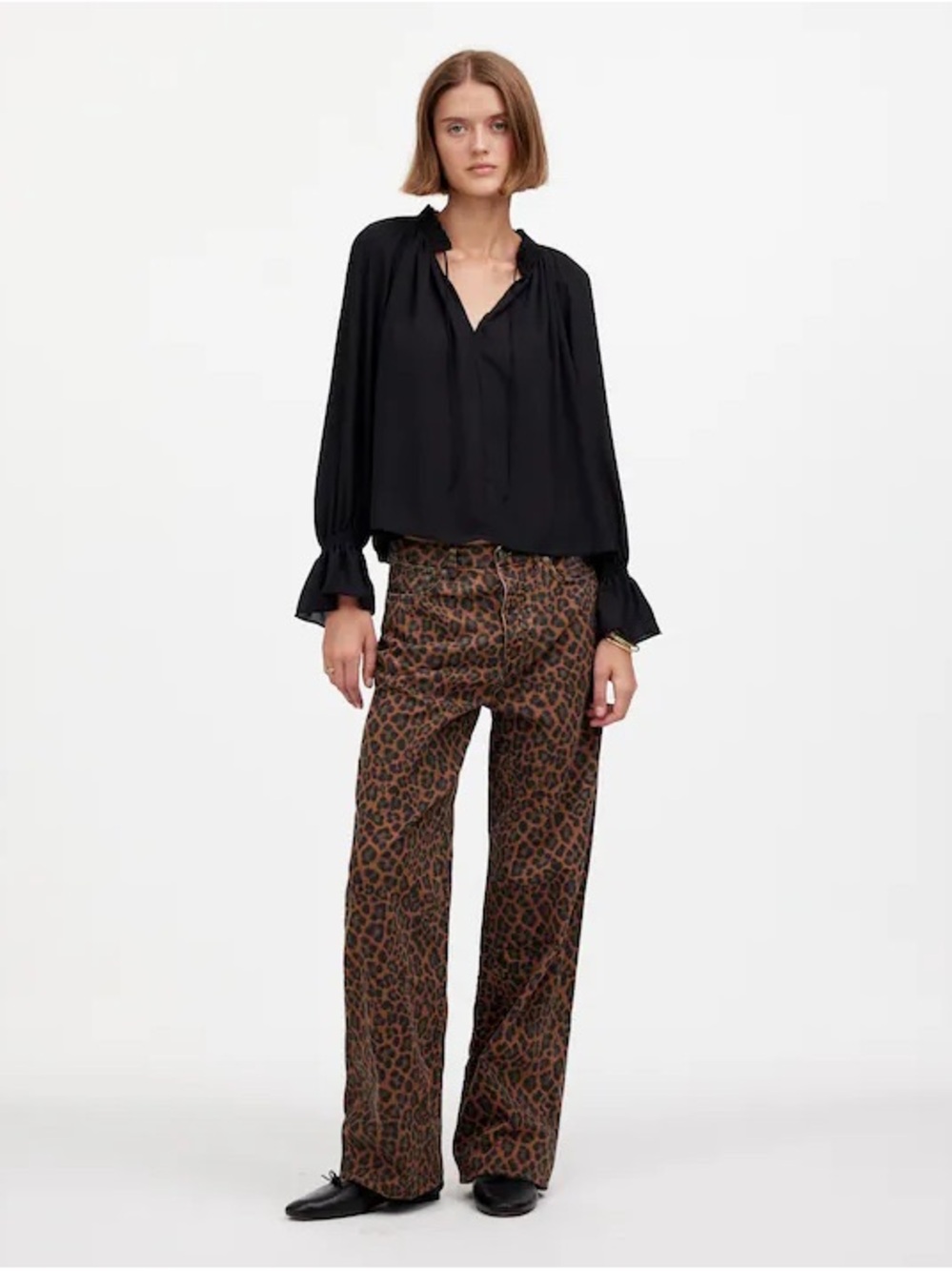 Madewell Brown Leopard-Print Wide-Leg Pants